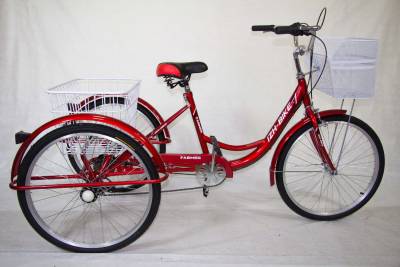 Велосипед 24" ФЕРМЕР (трицикл, алюм. обода, задняя и передняя корзина) КРАСНЫЙ                      