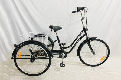 Велосипед 24" HEMEN (трицикл, ал. обод, ст. рама 16", обод.тормоз,корзина задняя 1ск) BLACK