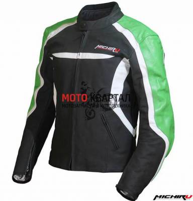 Куртка мотоциклетная (кожа) MICHIRU Street Fighter черно-зеленый (Размер L)                         