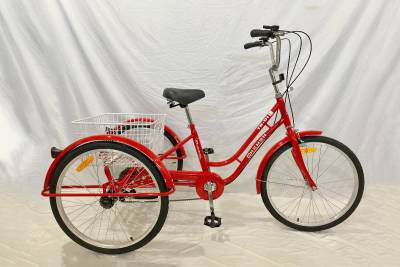 Велосипед 24" HEMEN (трицикл, алюм.обод,стальная рама 15",обод.тормоз,корз.задняя,6ск)КРАСНЫЙ