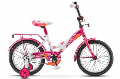 Велосипед 18" СТЕЛС "talisman" (стальной обод, рама 11", цветное седло, усиленные опорные колеса, звонок, защита, бело-красный)