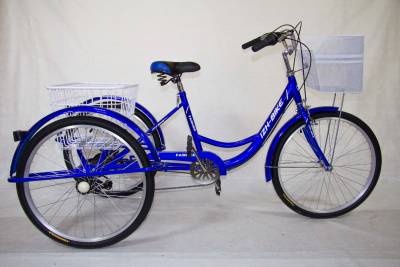 Велосипед 24" ФЕРМЕР (трицикл, алюм. обода, задняя и передняя корзина) СИНИЙ                        