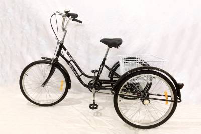 Велосипед 24" HEMEN (трицикл, алюм.обод,стальная рама 15",обод.тормоз,корз.задняя,6ск)ЧЕРНЫЙ