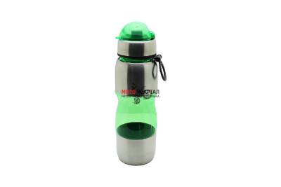Фляжка питьевая 750 мл (прозр. цветн. пластик с метал. обрамлением сверху и снизу) зеленая