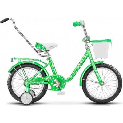 Велосипед 12" СТЕЛС "joy" (стальной обод, цветное седло, усиленные опорные колеса, звонок, защита, зеленый)