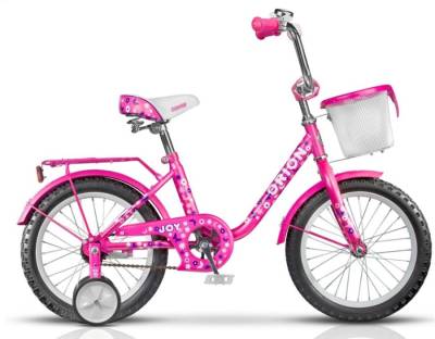 Велосипед 12" СТЕЛС "joy" (стальной обод, цветное седло, усиленные опорные колеса, звонок, защита, розовый)