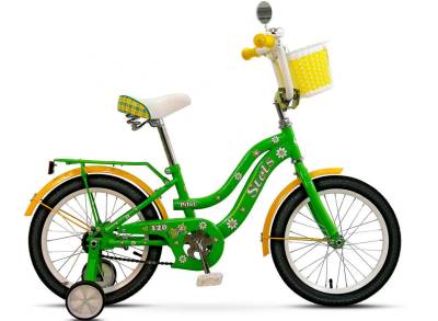 Велосипед 16" СТЕЛС "pilot-120" (стальной обод, тормоз ножной, доп.колеса, корзина,зеркало)