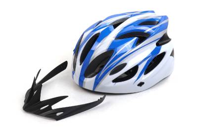 Шлем Вело с козырьком (цв. бело-синий) (размер 54-60см)